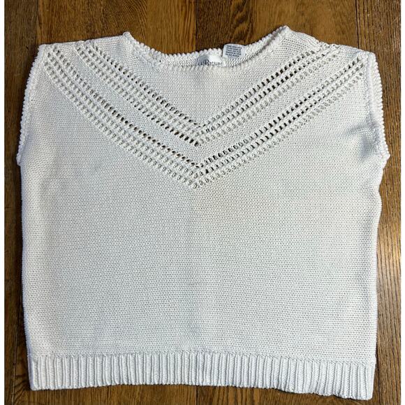 Vintage J J Brown Cotton Ramie Sweater Vest Ivory Sz L Runs Small 80’s - Picture 1 of 6